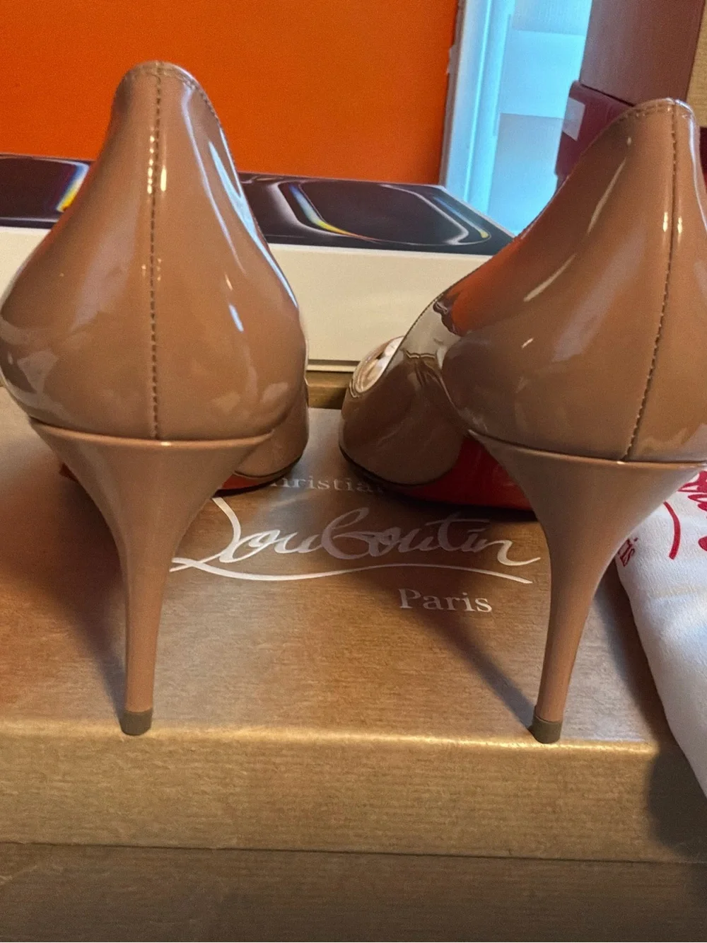 Christian Louboutin Nude Patent Pointed-Toe Pumps with Red Sole